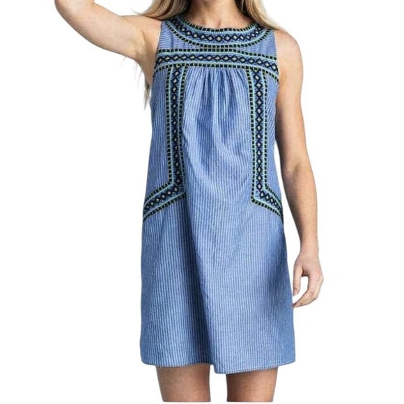 Vineyard Vines Dresses & Skirts - Vineyard Vines Dress Women's Small Yarn Dye‎ Stripe Embroidered Beach Bohemian